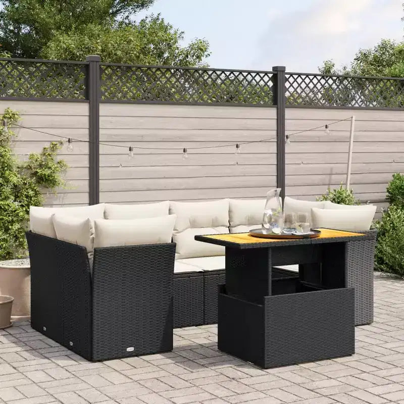 vidaXL Salon de jardin noir en résine tressée 7 pièces avec accoudoirs réglables