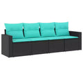 vidaXL 5 Piece Patio Sofa Set with Cushions Black Poly Rattan - Black and Blue Without Table