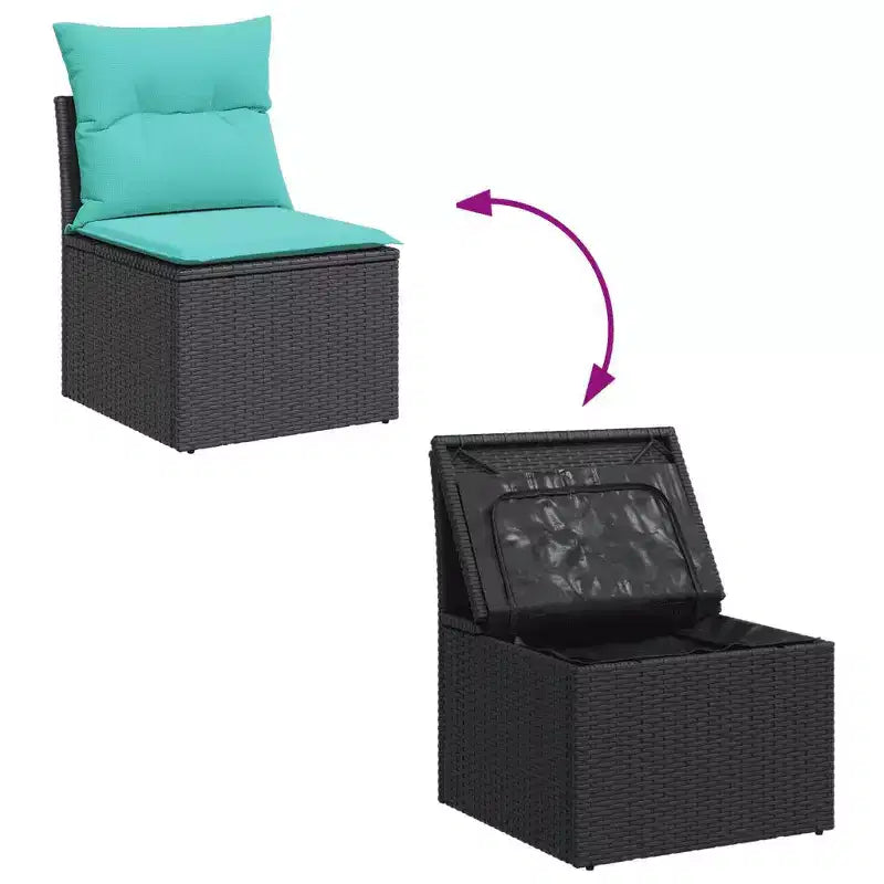 vidaXL Ensemble de canapés de jardin 5 pcs avec coussins Noir Résine tressée - Noir et bleu Sans table