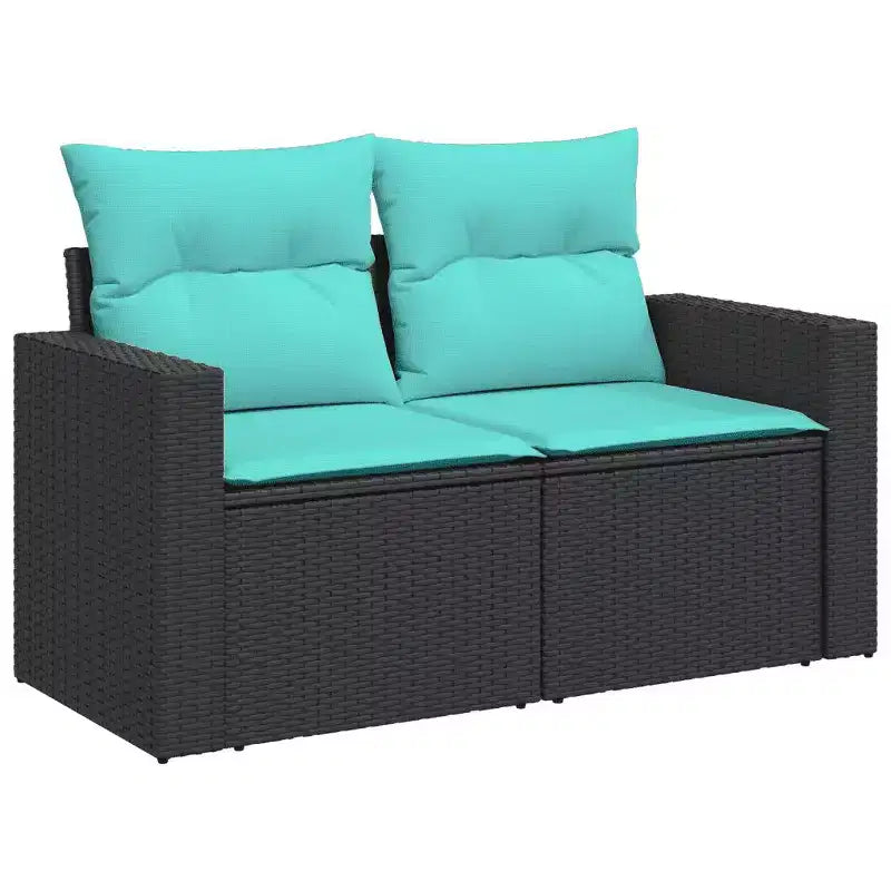 vidaXL Ensemble de canapés de jardin 5 pcs avec coussins Noir Résine tressée - Noir et bleu Sans table