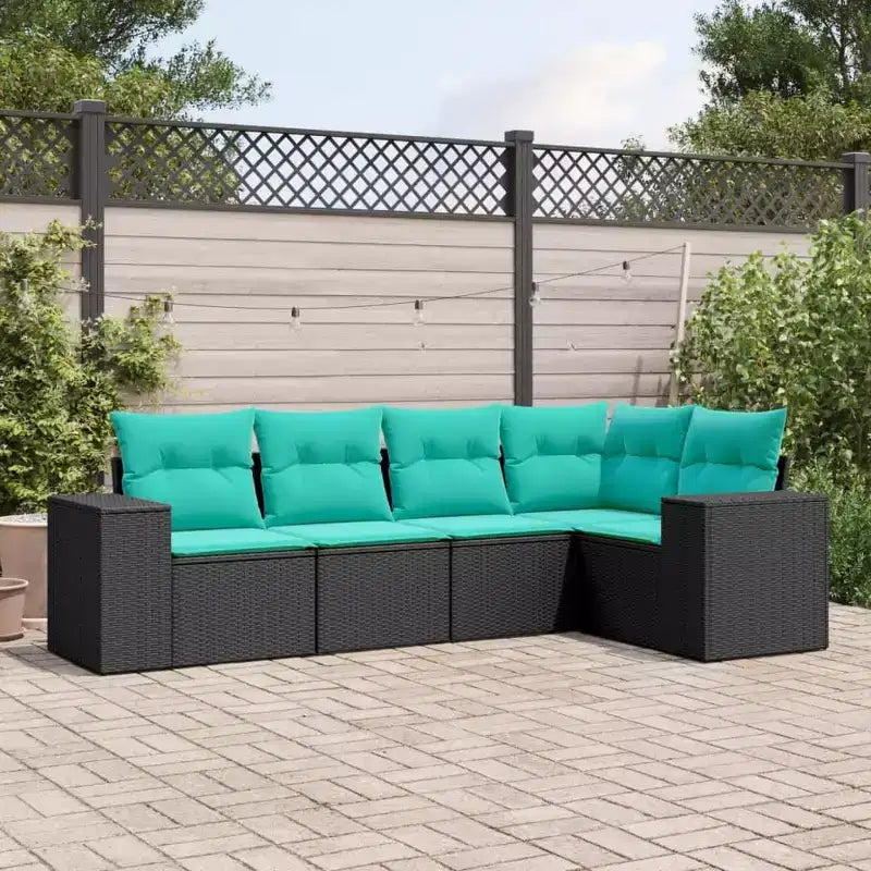 vidaXL Salon de jardin avec coussins - 5 pièces en résine tressée noire pour jardin, terrasse et arrière-cour