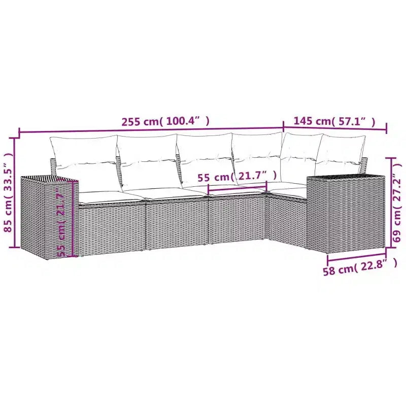 vidaXL Salon de jardin avec coussins - 5 pièces en résine tressée noire pour jardin, terrasse et arrière-cour