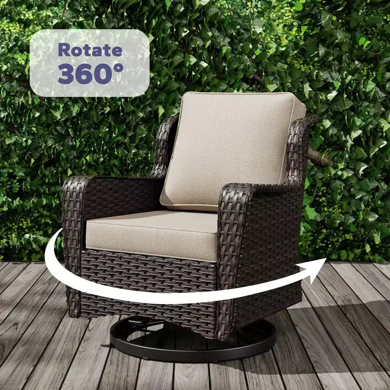 UPTIOT Ensemble de 3 Chaises Pivotantes de Patio en Rotin