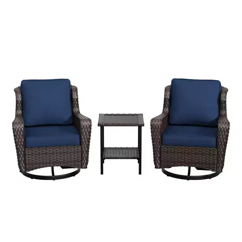 UPTIOT Ensemble de 3 Chaises Pivotantes de Patio en Rotin