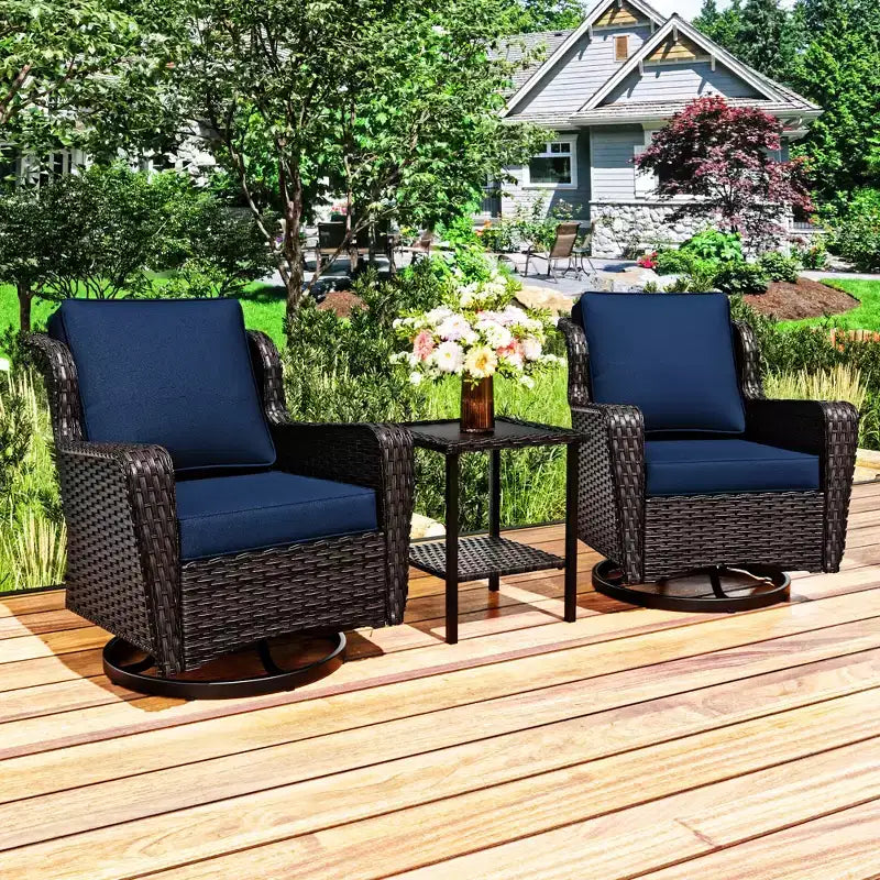 UPTIOT Ensemble de 3 Chaises Pivotantes de Patio en Rotin