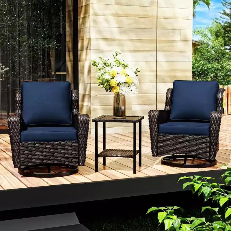 UPTIOT Ensemble de 3 Chaises Pivotantes de Patio en Rotin