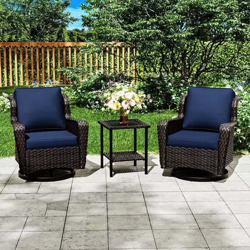 UPTIOT Ensemble de 3 Chaises Pivotantes de Patio en Rotin