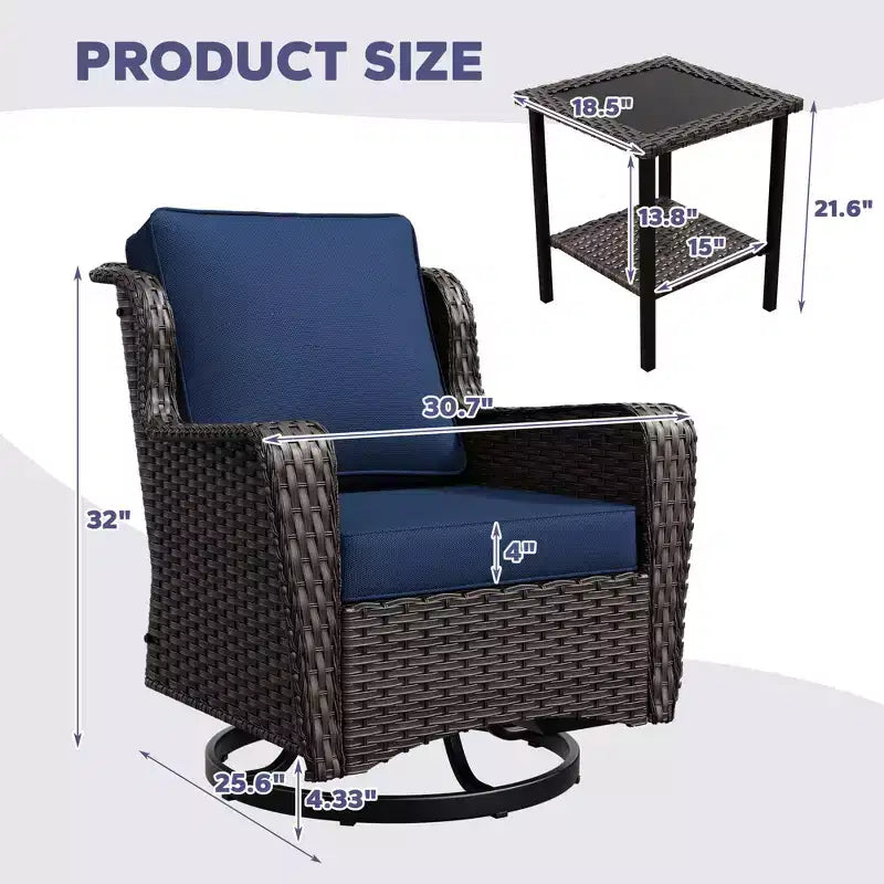 UPTIOT Ensemble de 3 Chaises Pivotantes de Patio en Rotin