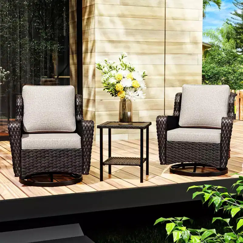 UPTIOT Ensemble de 3 Chaises Pivotantes de Patio en Rotin
