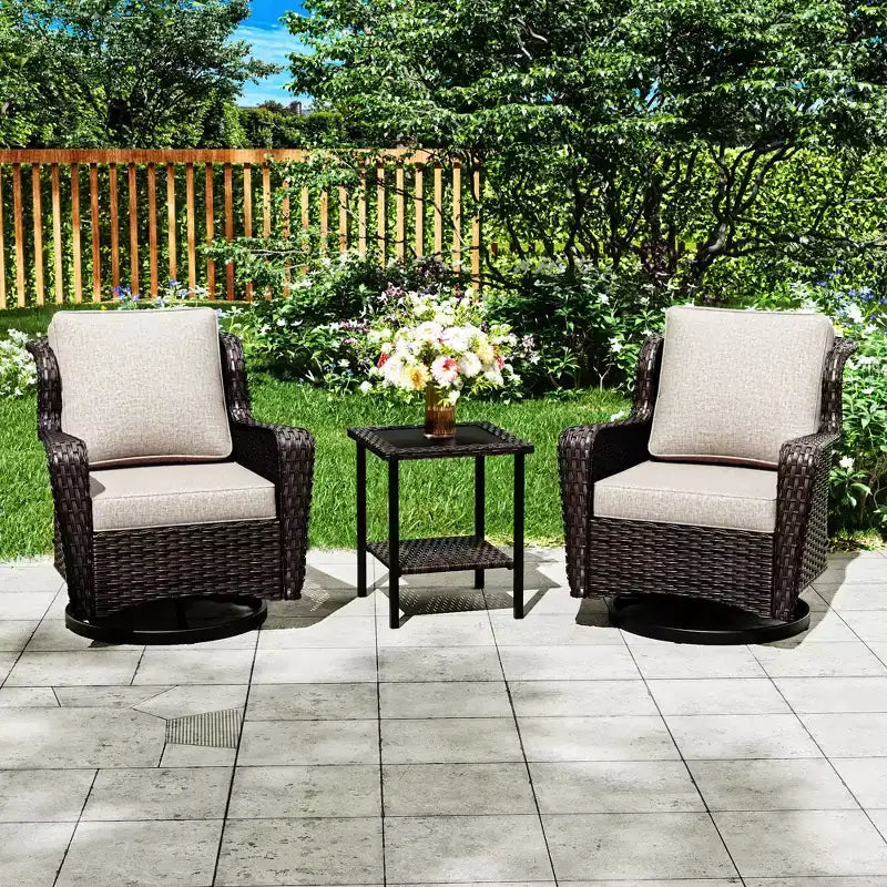 UPTIOT Ensemble de 3 Chaises Pivotantes de Patio en Rotin