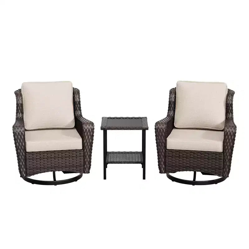 UPTIOT Ensemble de 3 Chaises Pivotantes de Patio en Rotin