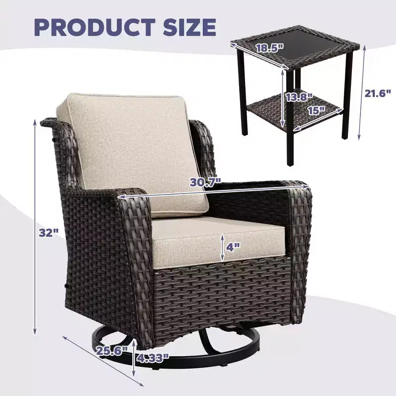 UPTIOT Ensemble de 3 Chaises Pivotantes de Patio en Rotin
