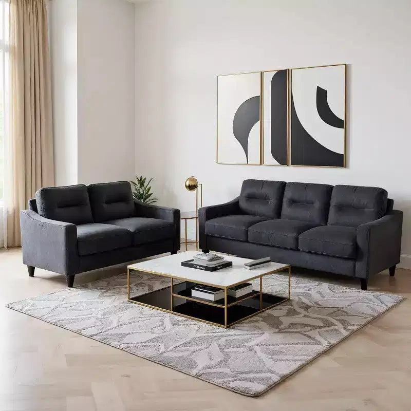 Canapés modulaires modernes PexFix 3 places, causeuse et fauteuil simple en velours avec cadre en bois massif pour salon, appartement, noir