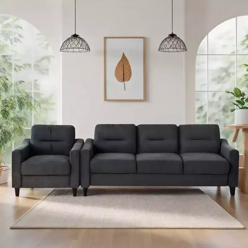 Canapés modulaires modernes PexFix 3 places, causeuse et fauteuil simple en velours avec cadre en bois massif pour salon, appartement, noir