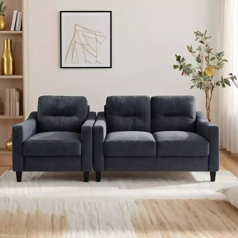 Canapés modulaires modernes PexFix 3 places, causeuse et fauteuil simple en velours avec cadre en bois massif pour salon, appartement, noir