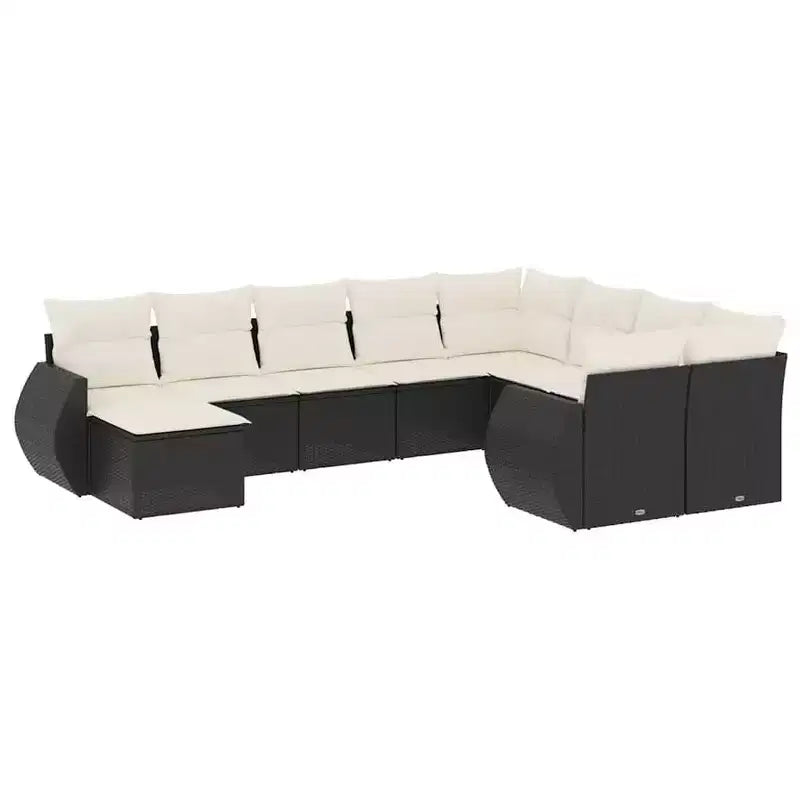 vidaXL 10 Piece Patio Sofa Set with Cushions Black and Cream Poly Rattan