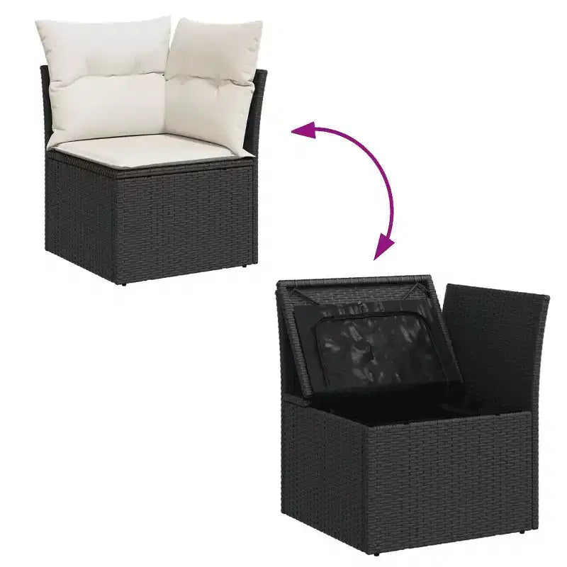 vidaXL Salon de jardin 10 pcs avec coussins, Résine tressée Noir et crème