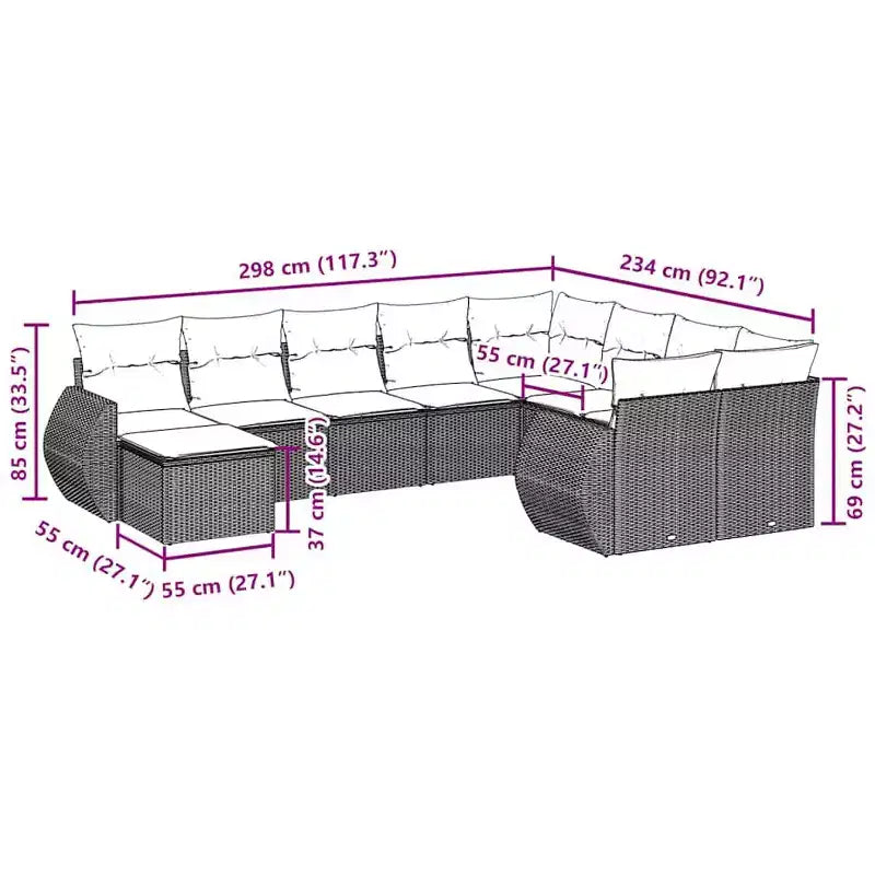 vidaXL Salon de jardin 10 pcs avec coussins, Résine tressée Noir et crème
