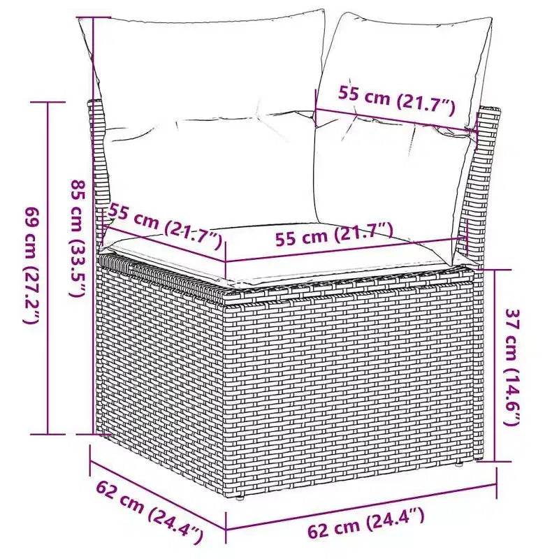 vidaXL Salon de jardin noir en résine tressée Canapé de jardin modulable de taille moyenne