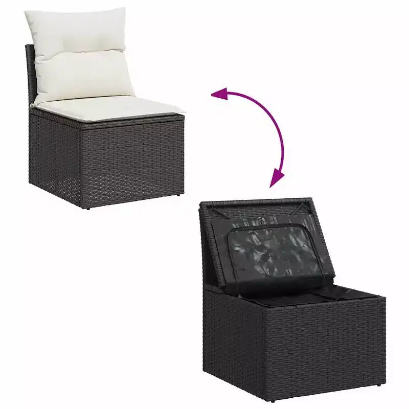 vidaXL Salon de jardin noir en résine tressée Canapé de jardin modulable de taille moyenne