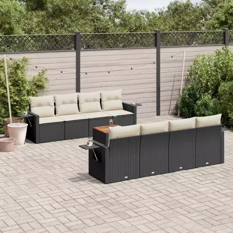 vidaXL Salon de jardin noir en rotin PE, acier poudré, bois d'acacia