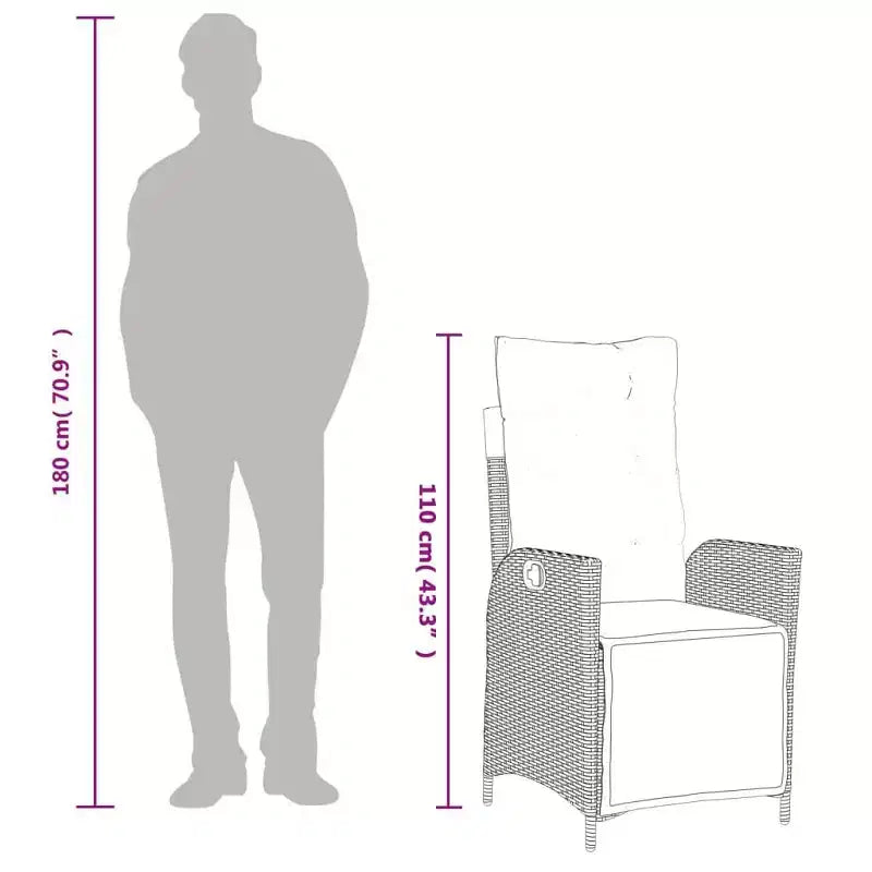 vidaXL Ensemble de salle à manger d'extérieur 5 pièces avec coussins - Chaises inclinables réglables et table relevable, rotin synthétique noir, mobilier d'extérieur résistant aux intempéries