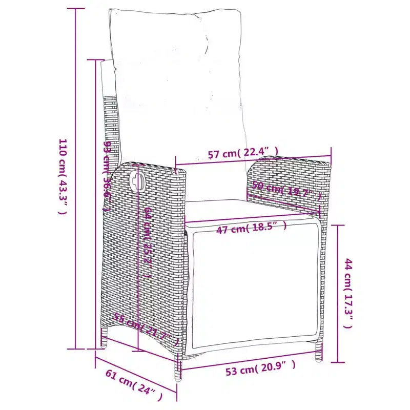 vidaXL Ensemble de salle à manger d'extérieur 5 pièces avec coussins - Chaises inclinables réglables et table relevable, rotin synthétique noir, mobilier d'extérieur résistant aux intempéries