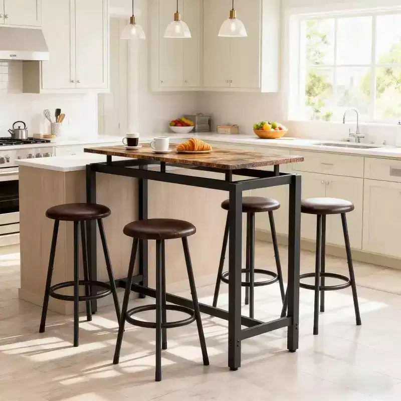 Homy Casa 5-Piece Industrial Bar Table and Stools Set, Rustic Brown and Black  Modern Counter-Height Dining Set