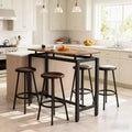 Homy Casa 5-Piece Industrial Bar Table and Stools Set, Rustic Brown and Black  Modern Counter-Height Dining Set