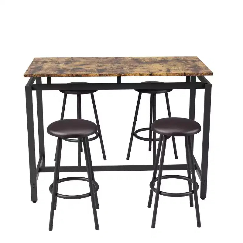 Ensemble table de bar et 4 tabourets industriels Homy Casa, marron rustique et noir, ensemble de salle à manger moderne à hauteur de comptoir