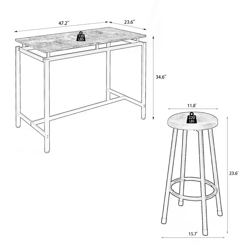 Ensemble table de bar et 4 tabourets industriels Homy Casa, marron rustique et noir, ensemble de salle à manger moderne à hauteur de comptoir