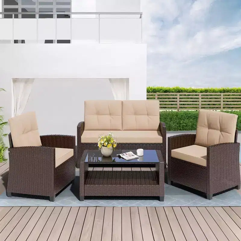 Ensemble complet de patio en osier 4 pièces Celebalcony avec coussins