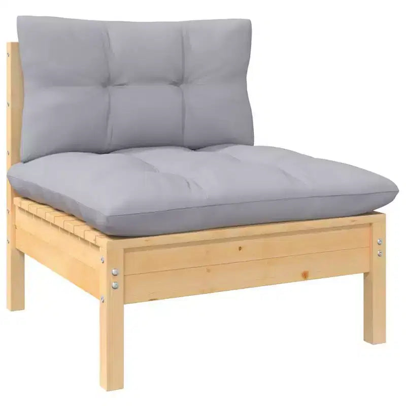 vidaXL Salon de jardin 4 pièces en pin massif avec coussins - Marron et gris