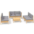 vidaXL Solid Pinewood Patio Lounge Set 7 Piece with Cushions - Brown and Gray