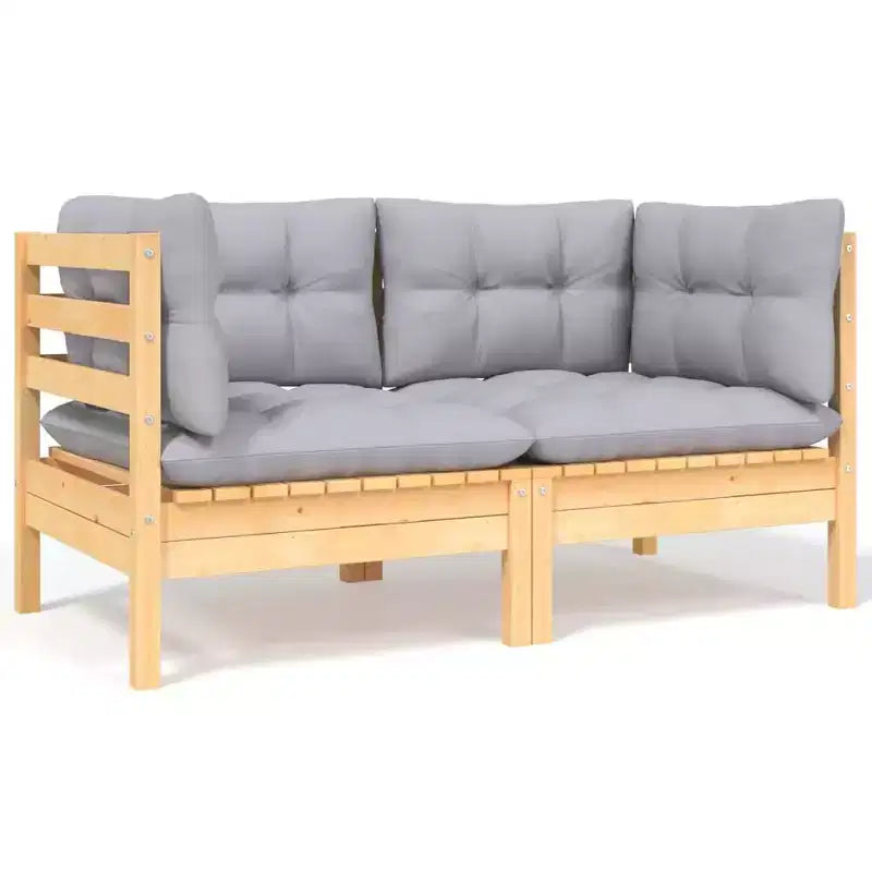vidaXL Salon de jardin 7 pièces en pin massif avec coussins - Marron et gris