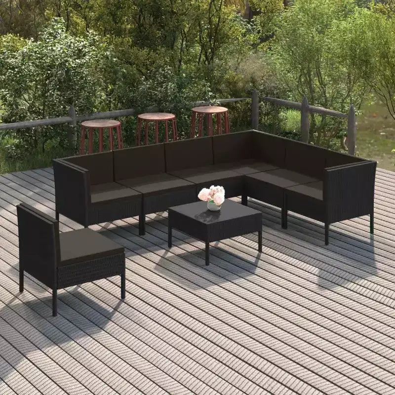 vidaXL Salon de jardin modulable - 8 pièces - Noir - Résine tressée avec coussins - Résistant aux intempéries, robuste et confortable