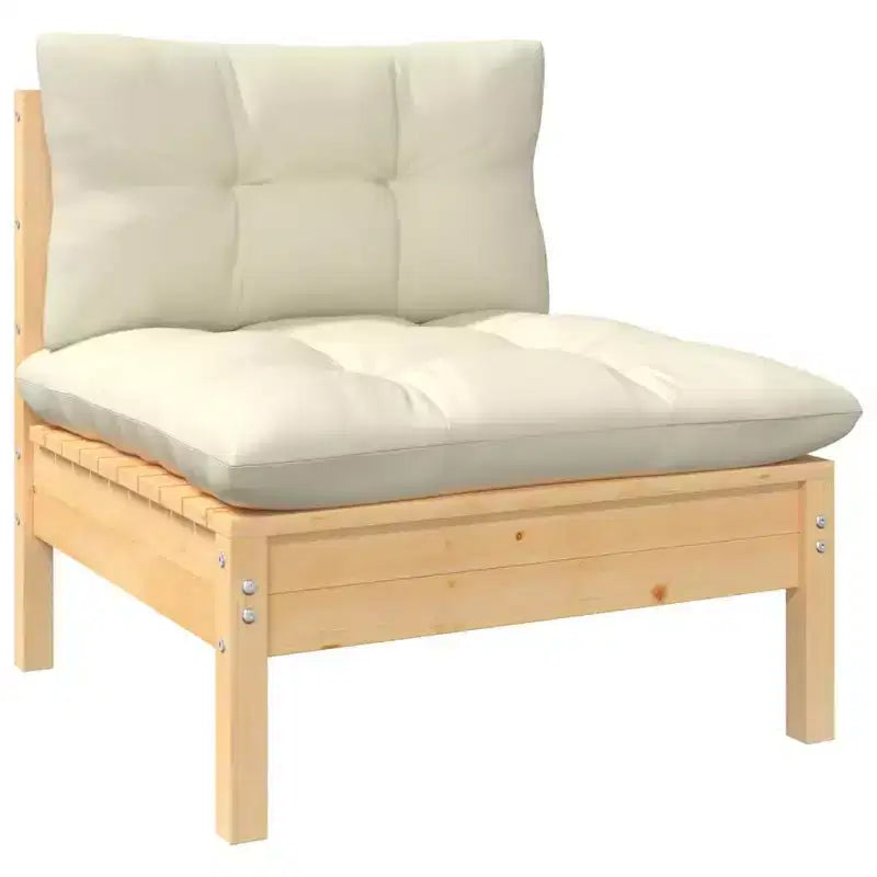 vidaXL Salon de jardin 9 pièces en pin massif avec coussins crème – Configuration modulable pour jardin, terrasse et espaces extérieurs