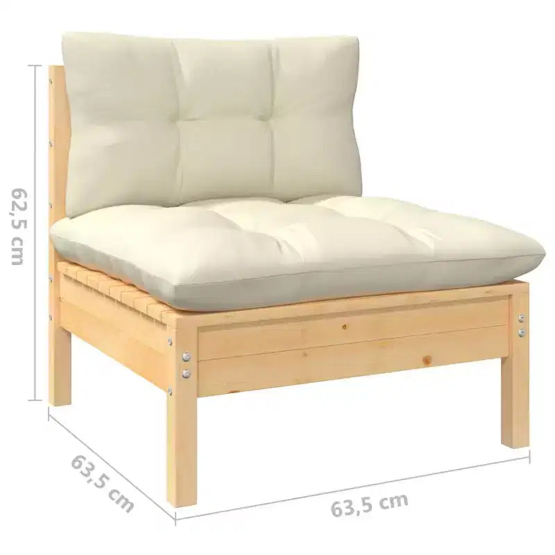 vidaXL Salon de jardin 9 pièces en pin massif avec coussins crème – Configuration modulable pour jardin, terrasse et espaces extérieurs