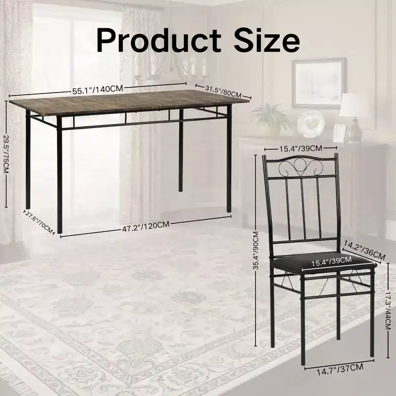 FurnitureR Table à manger rectangulaire avec 6 chaises en cuir PU, ensemble table de cuisine pour 4 à 6 personnes, marron/noir vintage