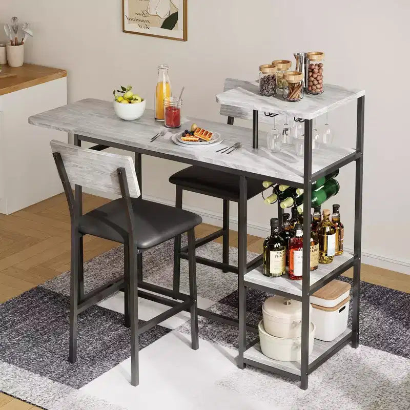 Ensemble table et chaises de salle à manger moderne GutoWave pour 2, ensemble table de bar extensible et 2 chaises 3 pièces