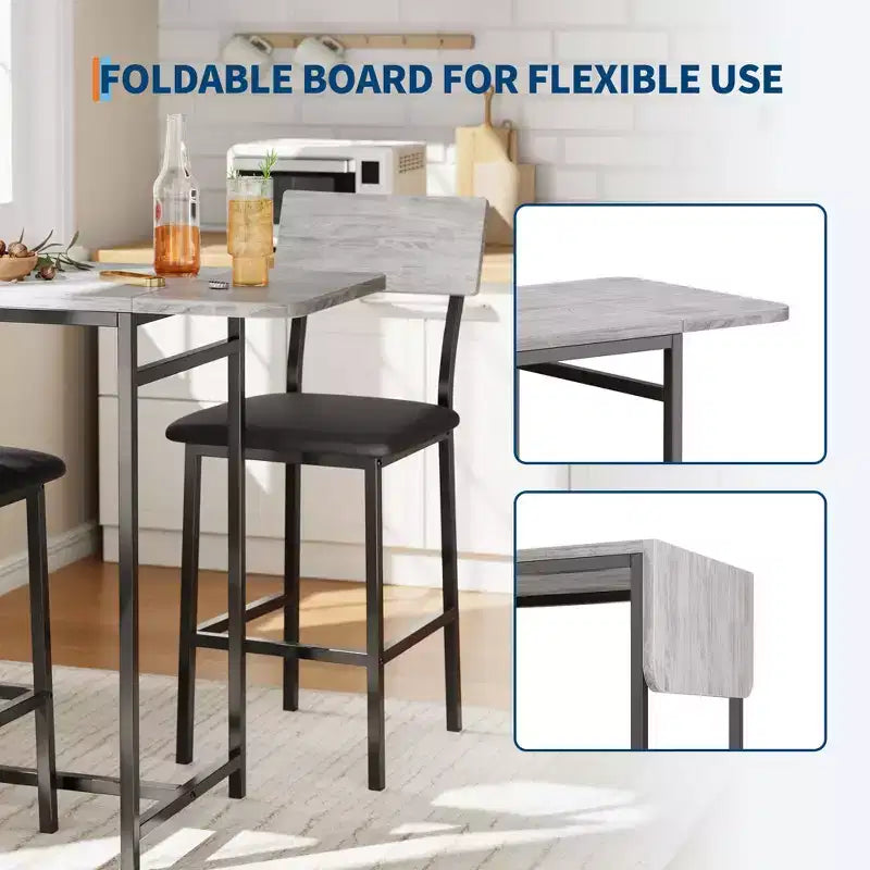 Ensemble table et chaises de salle à manger moderne GutoWave pour 2, ensemble table de bar extensible et 2 chaises 3 pièces
