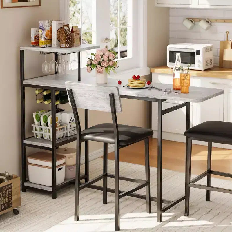 Ensemble table et chaises de salle à manger moderne GutoWave pour 2, ensemble table de bar extensible et 2 chaises 3 pièces