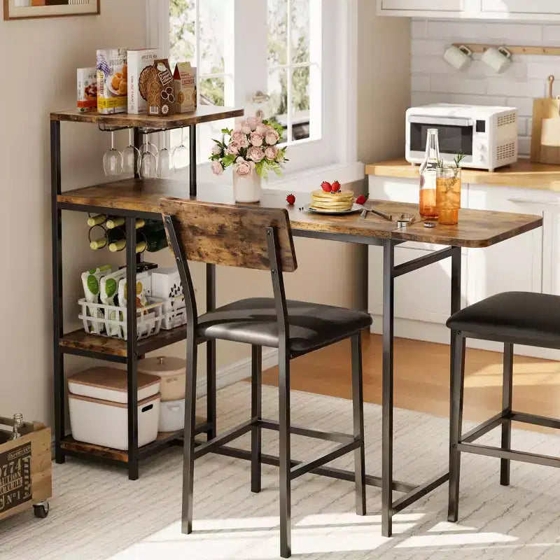 Ensemble table et chaises de salle à manger moderne GutoWave pour 2, ensemble table de bar extensible et 2 chaises 3 pièces