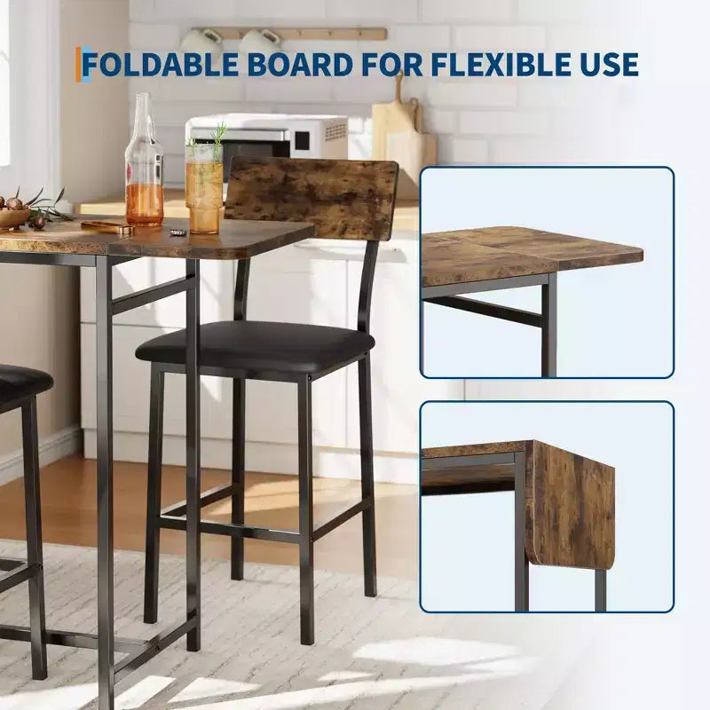 Ensemble table et chaises de salle à manger moderne GutoWave pour 2, ensemble table de bar extensible et 2 chaises 3 pièces