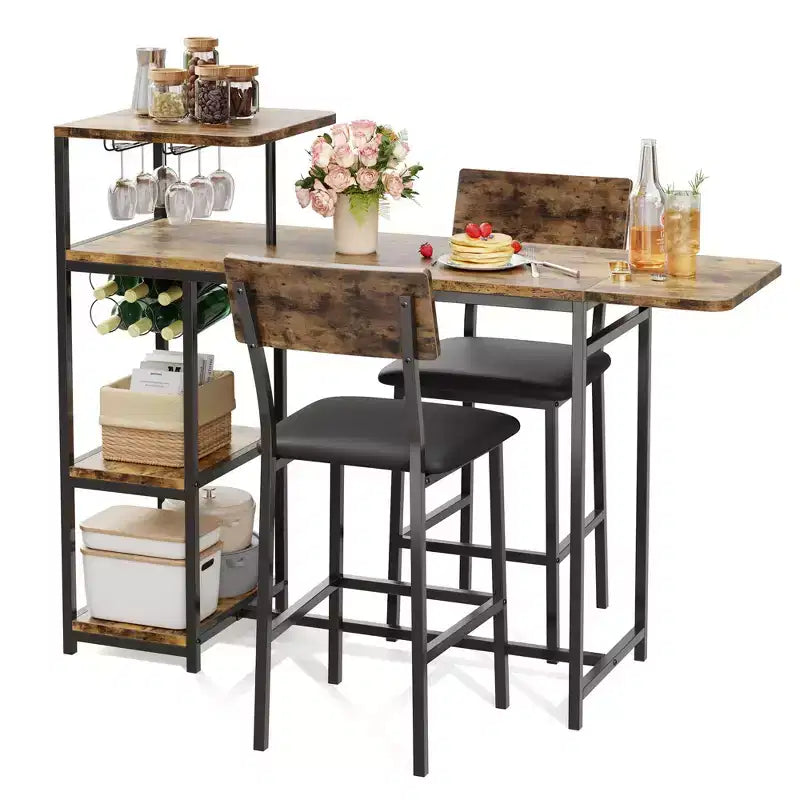 GustoWave Modern Dining Table Set for 2, 3-Piece Expandable Bar Table and Chairs Set