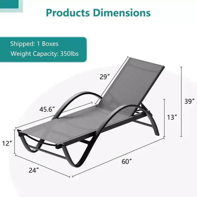 Celebalcony Chaise longue d'extérieur, lot de 2, chaise longue de piscine avec accoudoir en forme de S, chaises longues de patio avec dossier réglable