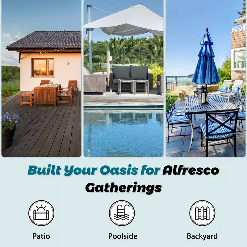 Celebalcony - Ensemble de conversation d'extérieur 8 pièces avec canapé modulable, cadre noir et table brasero