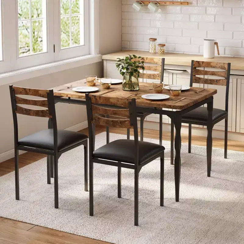Dining Table Set for 4, Spiral Table Legs, Ergonomic Comfortable Seating, Bar Table Set, for Small Spaces, Kitchen, Apartment
