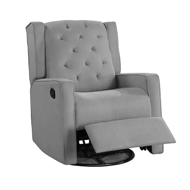 Fauteuil inclinable manuel pivotant-coulissant, bois massif, toile de jute gris classique