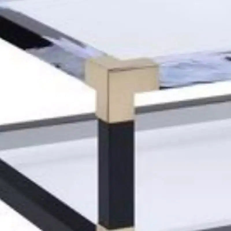 Table basse en métal avec plateau et étagère en verre, noire